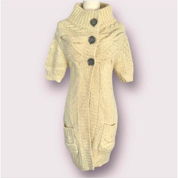 Free People Short Sleeve Cardigan Women XS Chunky Cable Knit Long Bohemian Retro - Picture 2 of 16